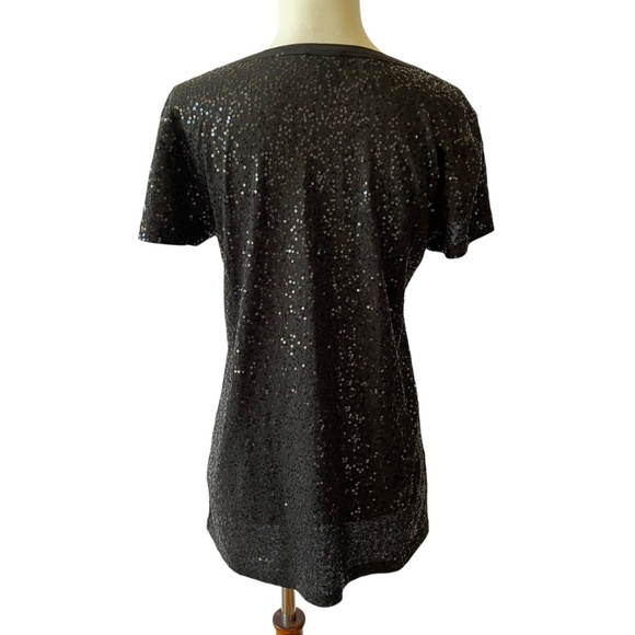 DKNY SS TEE SHIRT M 100% COTTON SEQUINS ELEVATED CASUAL SHIMMERY DAY TO DATE - Picture 5 of 12